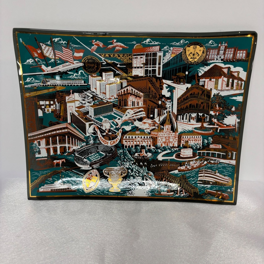 Reha Glass 1960's New Orleans Louisiana Souvenir Plate‎ Landmarks Locations